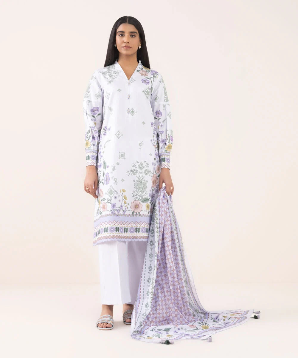 3 Piece - Printed Cotton Suit