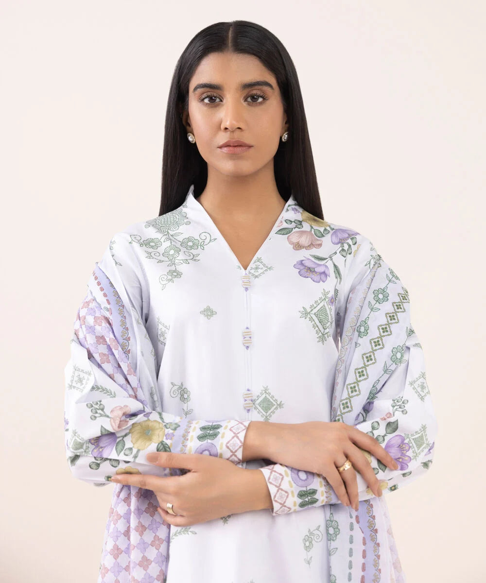 3 Piece - Printed Cotton Suit