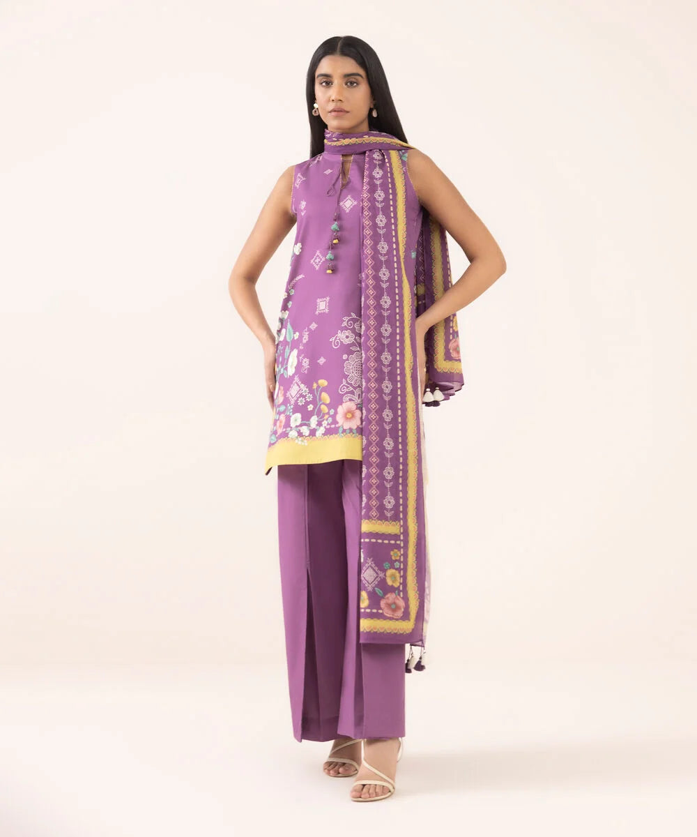 3 Piece - Printed Cotton Suit