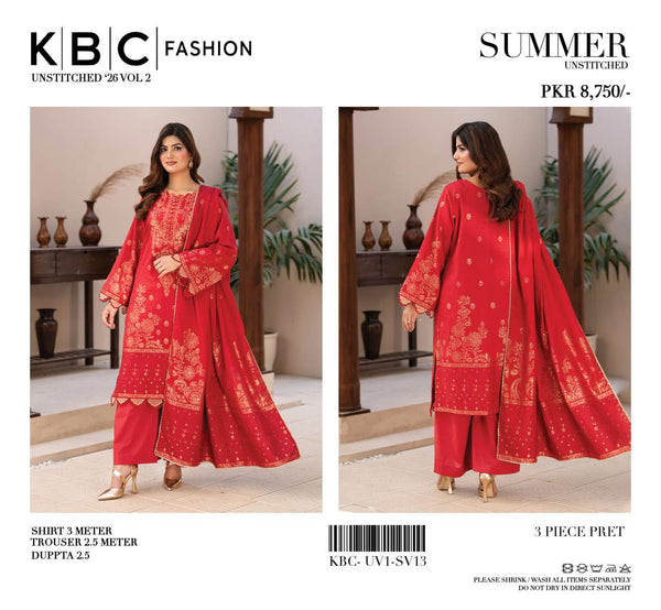 3 Piece KBC Suit-Paste Print (Unstitched)