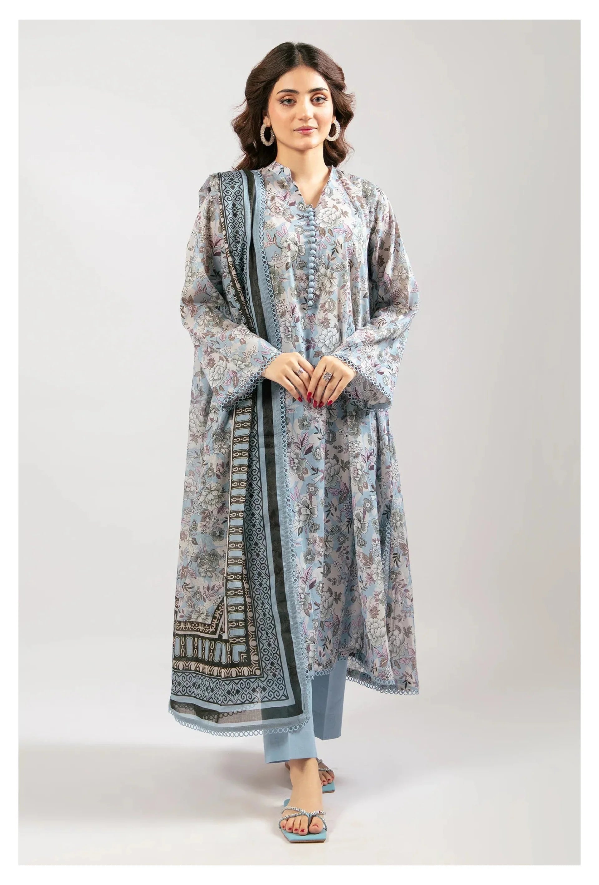Sohaye | Floral Printed 3PC Unstitched Suit by Diners