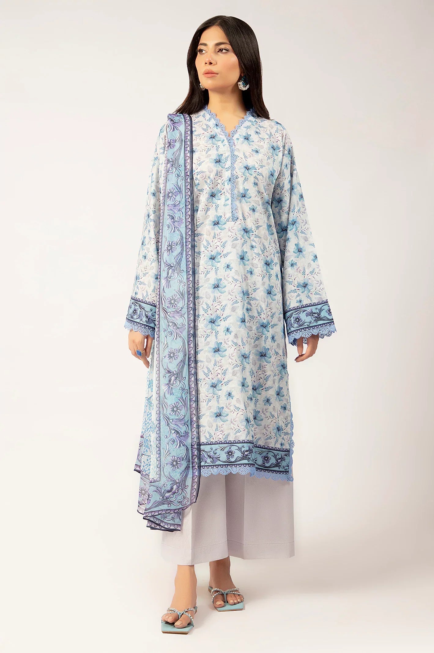 Light Grey Printed 3PC Unstitched