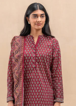 3 PIECE PRINTED LAWN SUIT-SCARLET MIST (UNSTITCHED)