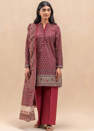 3 PIECE PRINTED LAWN SUIT-SCARLET MIST (UNSTITCHED)