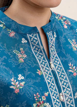 2 PIECE EMBROIDERED LAWN SUIT-COBALT FERN (UNSTITCHED)