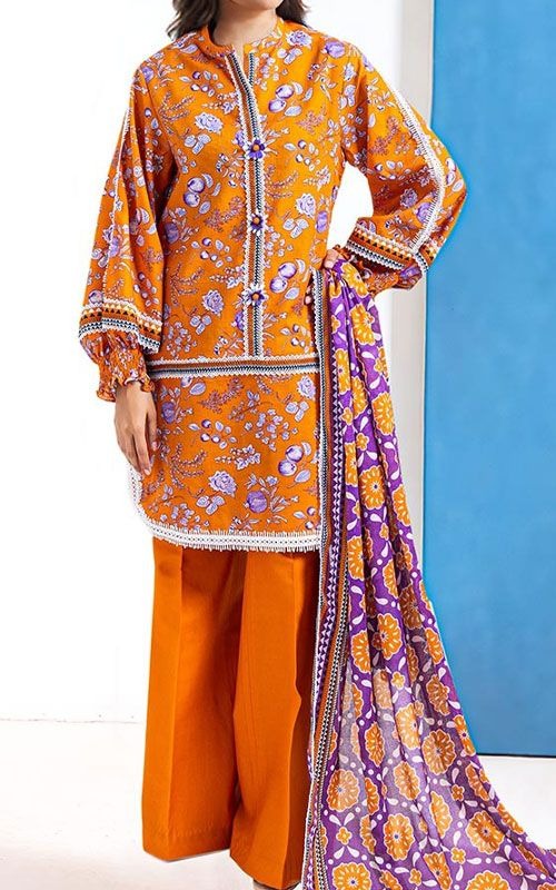 Bonanza Orange Lawn Suit