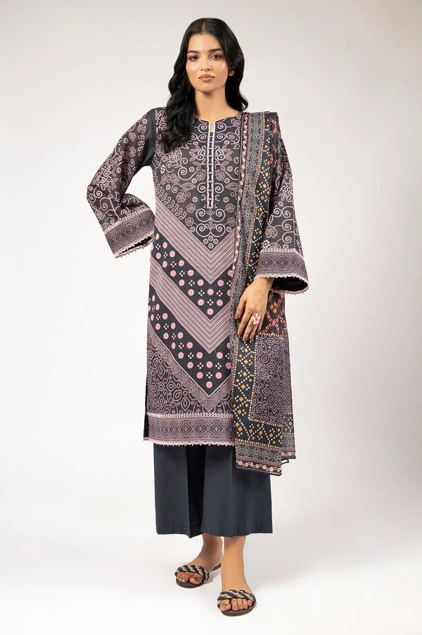 Printed Lawn-Black Unstitched 3PC