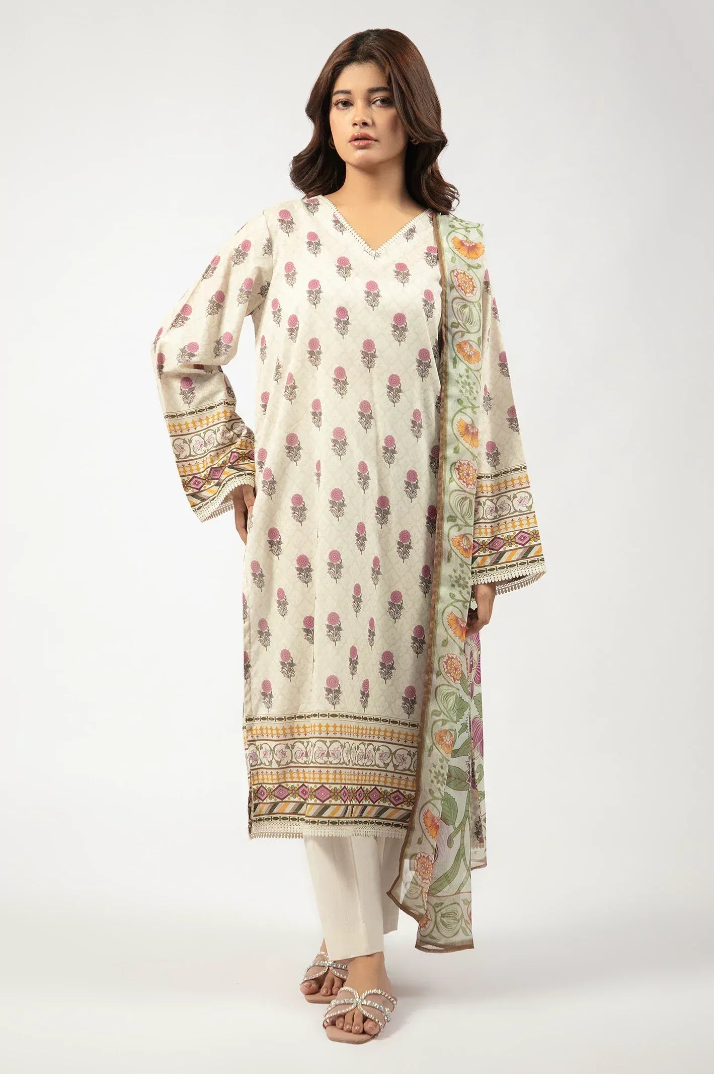 Beige Printed 3PC Unstitched