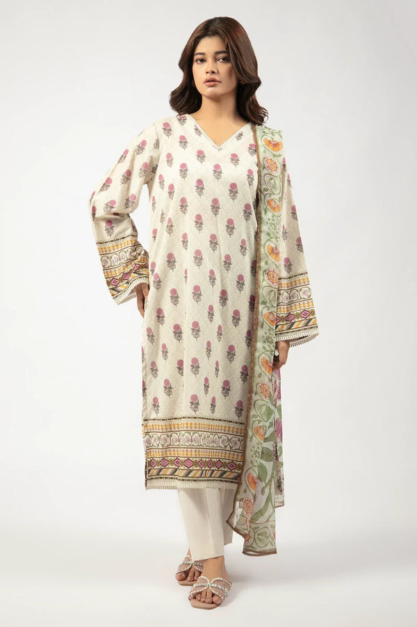 Beige Printed 3PC Unstitched