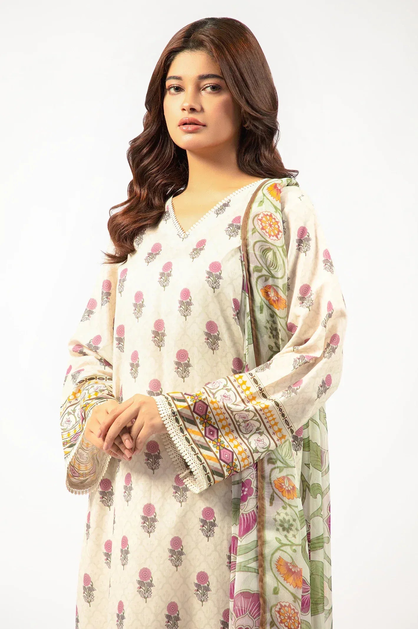 Beige Printed 3PC Unstitched