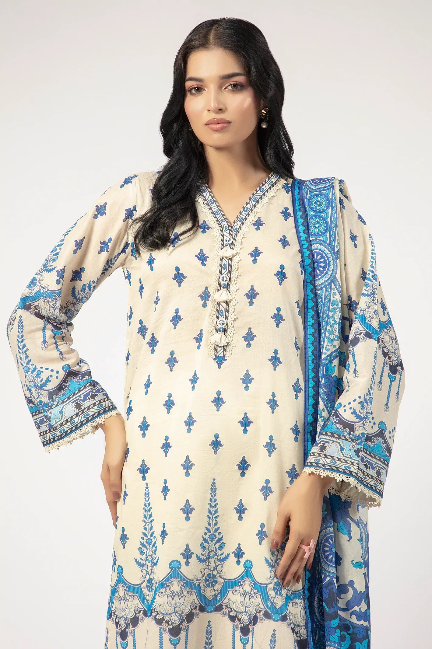 Printed Lawn-Cream Unstitched 3PC