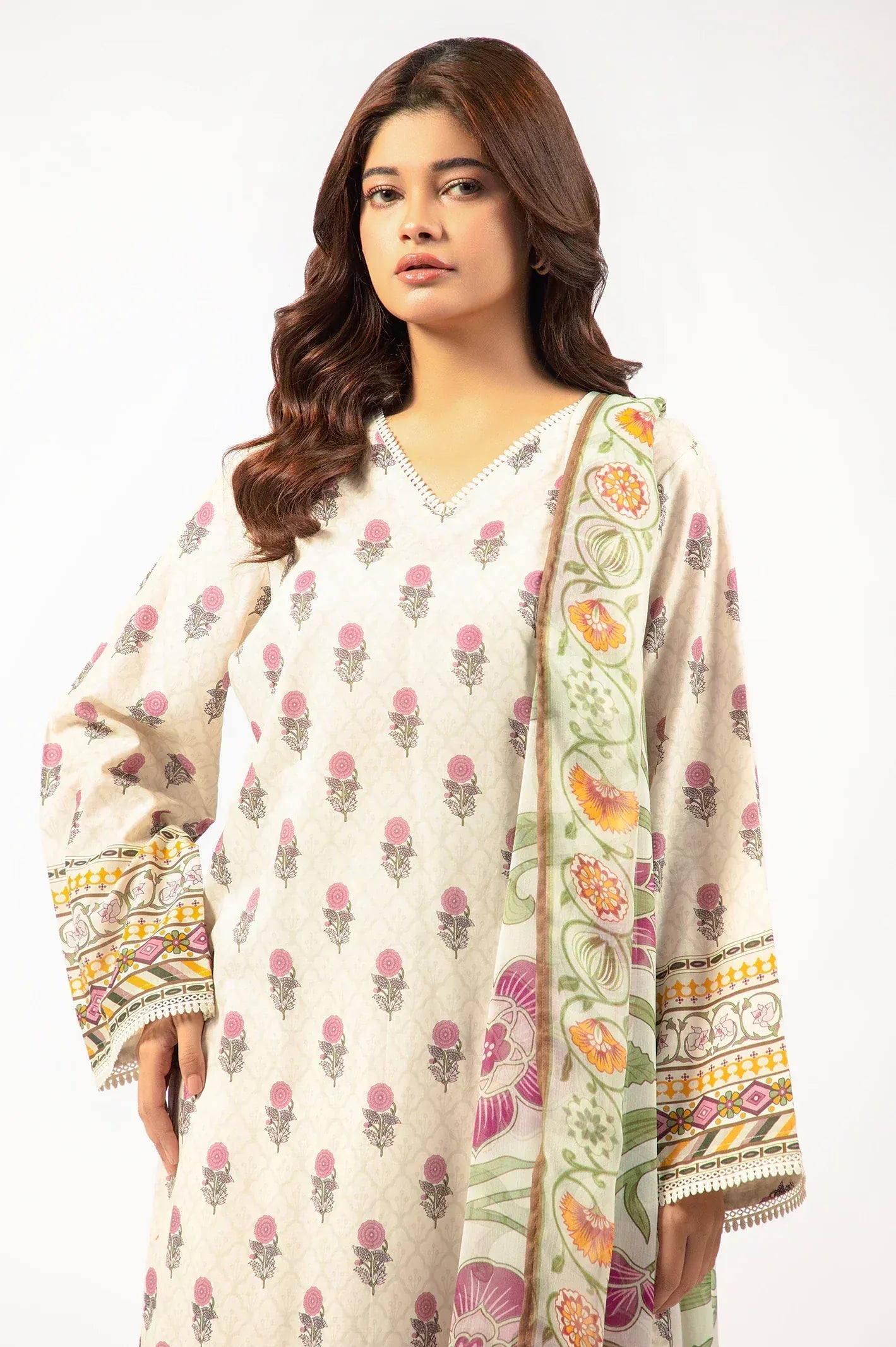 Beige Printed 3PC Unstitched