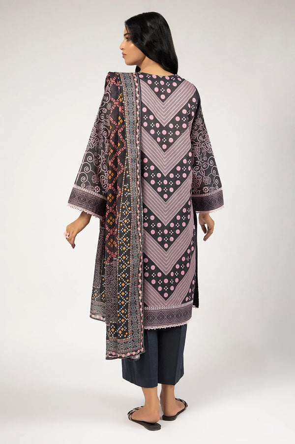 Printed Lawn-Black Unstitched 3PC