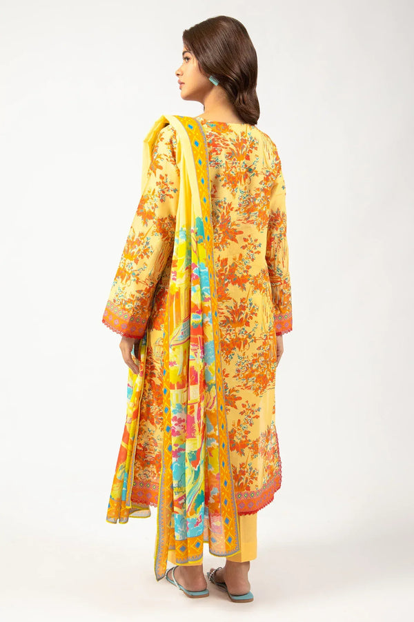 Printed Lawn-Yellow Unstitched 3PC